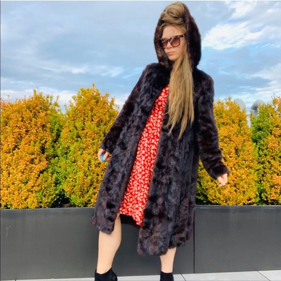 Genuine Mink Widen Bottom A-line Hooded Long Fur Coat EU 44 - Picture 2 of 16